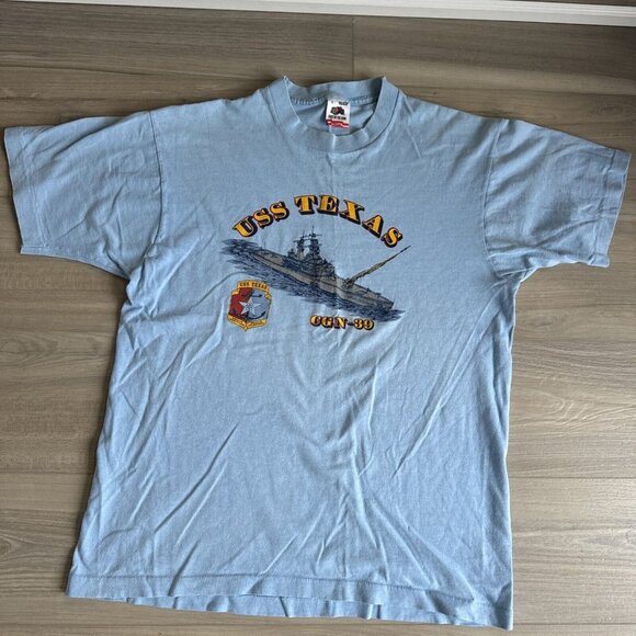 Vintage 80s USS TEXAS CGN 39 UNITED STATES NAVY MILITARY t-shirt L Single Stitch - Picture 1 of 12